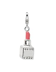 Sterling Silver Enamel Swarovski Element Pink Lipstick W/lobster Charm, Best Quality Free Gift Box Satisfaction Guaranteed