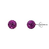 IMAGE OF Sterling Silver 8mm Disco Ball Stud Earrings with Pink Cubic Zirconia
