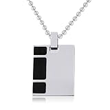 Men's Stainless Steel Black Enamel Matte Finish Rectangular Pendant, 20"