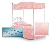 IMAGE OF White Twin Princess Bed Frame & Canopy Frame with Fantasy Eyelet Pink Canopy Fabric Set