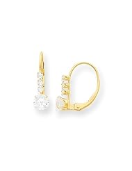 MadiK® 14k Yellow Gold Polished Round Brilliant Cut CZ Leverback Earrings