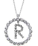 Sterling Silver CZ Initial Pendant R