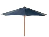 H.G.IMPORT 159601 Marktschirm Teakoptik/blau, 350cm, Holzgestell Teakoptik, Polyesterbezug blau