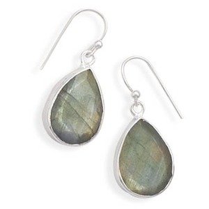 Faceted Genuine Labradorite Sterling Silver Teardrop Earrings