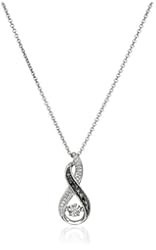 Sterling Silver White and Black Dancing Diamond Twist Pendant Necklace
