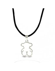 Bling Jewelry Sterling Silver Teddy Bear Pendant Black Cord Necklace 16.5in