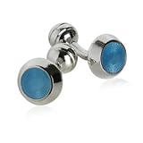 Round Blue Starburst Silver Cuff Links with Presentation Box