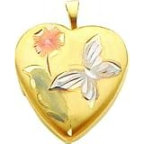 14K Two Tone Gold Butterfly Flower Locket Jewelry