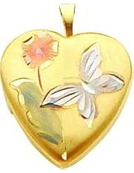 14K Two Tone Gold Butterfly Flower Locket Jewelry