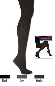 3-Pack Hanes Silk Reflections Textured Cable Control Top Tight Hosiery 0A999, Grey, CD