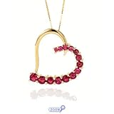 14K Yellow Gold Created Ruby Heart Pendant with Chain 18"