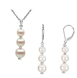 14K White Gold Freshwater Cultured Pearl and Diamond Earrings and Pendant Set