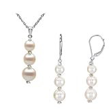 14K White Gold Freshwater Cultured Pearl and Diamond Earrings and Pendant Set