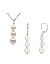 14K White Gold Freshwater Cultured Pearl and Diamond Earrings and Pendant Set -- LIFETIME WARRANTY