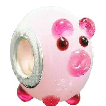 Hidden Gems(184) Silver Plated Double Core Glass Pig, Charm Bead will fit Pandora/Troll/Chamilia Style Charm Bracelet.