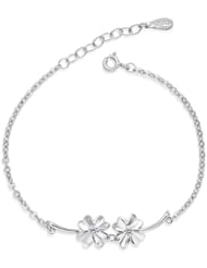 Honeystore Girls 925 Sterling Silver White Gold Plated Swiss Diamond Clover Link Bracelet Color White Length 7.1 inch