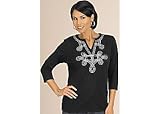 Misses C.B. Casual Scroll Trim V-Neck Tunic Top