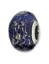 Sterling Silver Dark Blue w/Platinum Foil Ceramic Charm