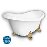 American Bath Factory B1-1600-WW-DM3-M2-15-PB-C1-LH Princess Slipper Clawfoot Bathtub in White, Ball