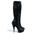 5 3/4 Inch Heel Black Scrunch Knee Boot Mid Platform Sexy Boots