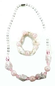 Glass Bead & Rhinestone Necklace, Bracelet, & Earring Set - Pink Glass Bead F...