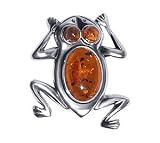 New Genuine .925 Sterling Silver Amber Frog Pin Brooch