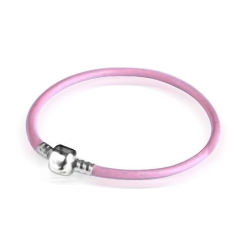 Bling Jewelry Pink Leather 925 Sterling Silver Barrel Clasp Bracelet Pandora Chamilia Bead Compatible