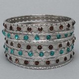 Silver Bangle Bracelet 11pc Stones Multi color Topaz amp Zircon