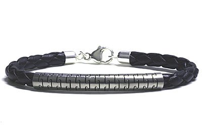 PuzzleLogic-b Titanium with Black Braided Leather Bracelet