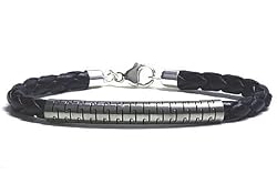 PuzzleLogic-b Titanium with Black Braided Leather Bracelet