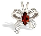 14K White Gold Genuine Marquise Garnet and Diamond Butterfly Bowtie Pendant