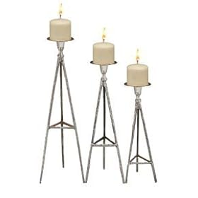 Benzara 30695 Set Of 3 Designer Alum Pillar Candle Holders 27 In. To 19 In. Ht by Benzara