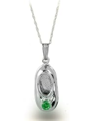 Sterling Silver May Emerald Birthstone Baby Bootie Pendant