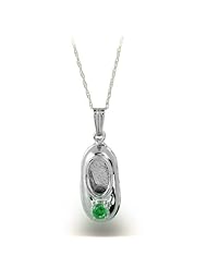 14K White Gold May Emerald Birthstone Baby Bootie Pendant
