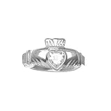 Sterling Silver White CZ Heart Claddagh Ring