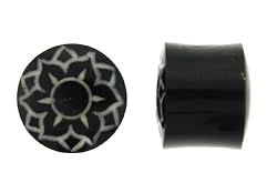 Bulan - Lotus Flower Design - Made out of Horn with Bone Inlay - 0G - Sold as a Pair