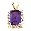 14K Yellow Gold Amethyst and Diamond Pendant