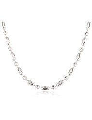 Italian Sterling Silver Rhodium Plated Diamond Cut Oval and Round Beads Mezzaluna Chain Necklace
