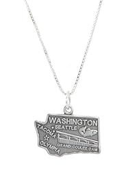 Sterling Silver State of Washington Charm with Box Chain Necklace