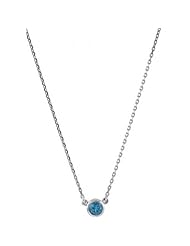 Classic Sterling Silver Natural Round Shape Bezel Swiss Blue Topaz Necklace