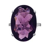 Sterling Silver Oval Amethyst Glass 18mm Statement Ring