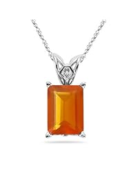 3.60 Cts of 12x10 mm AAA Emerald-Cut Brazilian Fire Opal Solitaire Scroll Pendant in 14K White Gold