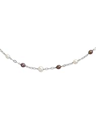 Sterling Silver White/Chocolate Freshwater Cultured Pearl W/2in Ext. Neckla