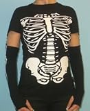 Celebrity Babe Womens Skeleton Print T-Shirt with Attached Arm Warmers