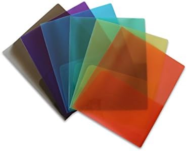 Clear Lightweight Plastic 2 Pocket Folder (Pack of 6 Assorted Colors) For Letter Size Papers, Includes Business Card Slot