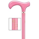 Walking Cane - Ladies melborne pink ribbon cane with derby handle and gold tone band.