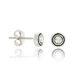 Clear Crystal Rhinestone .925 Sterling Silver 7mm Bezel Set Small Stud Earrings