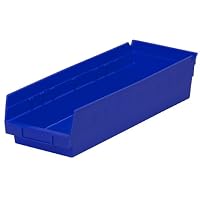 Akro-Mils 30138 18-Inch by 6-Inch by 4-Inch Plastic Nesting Shelf Bin Box, Blue, Case of 12