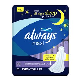 Always Maxi Overnight Extra Heavy Flow with Wings - 20 Count.