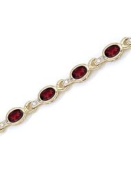 14K Yellow Gold Oval Garnet and Diamond Bracelet